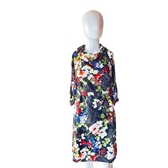 Banana Republic Black Multicolor Floral Print Dress Women’s Small Cowl Neck - Picture 1 of 8
